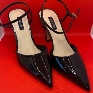 Nine West Black Patent Pointed-Toe Ankle-Strap Pumps